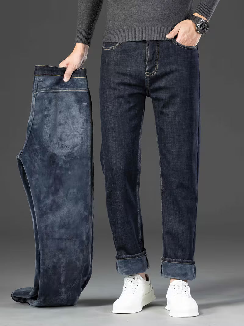 Pantalon droit pour homme avec doublure en polaire