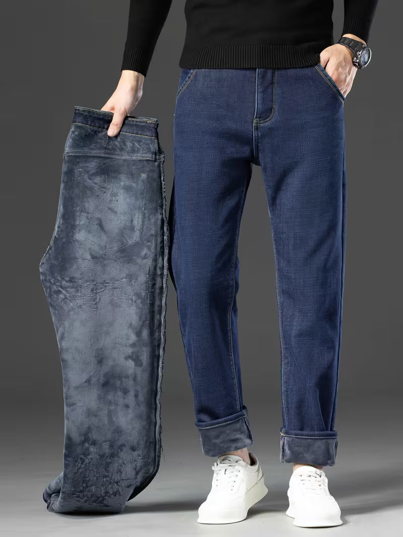 Pantalon droit pour homme avec doublure en polaire