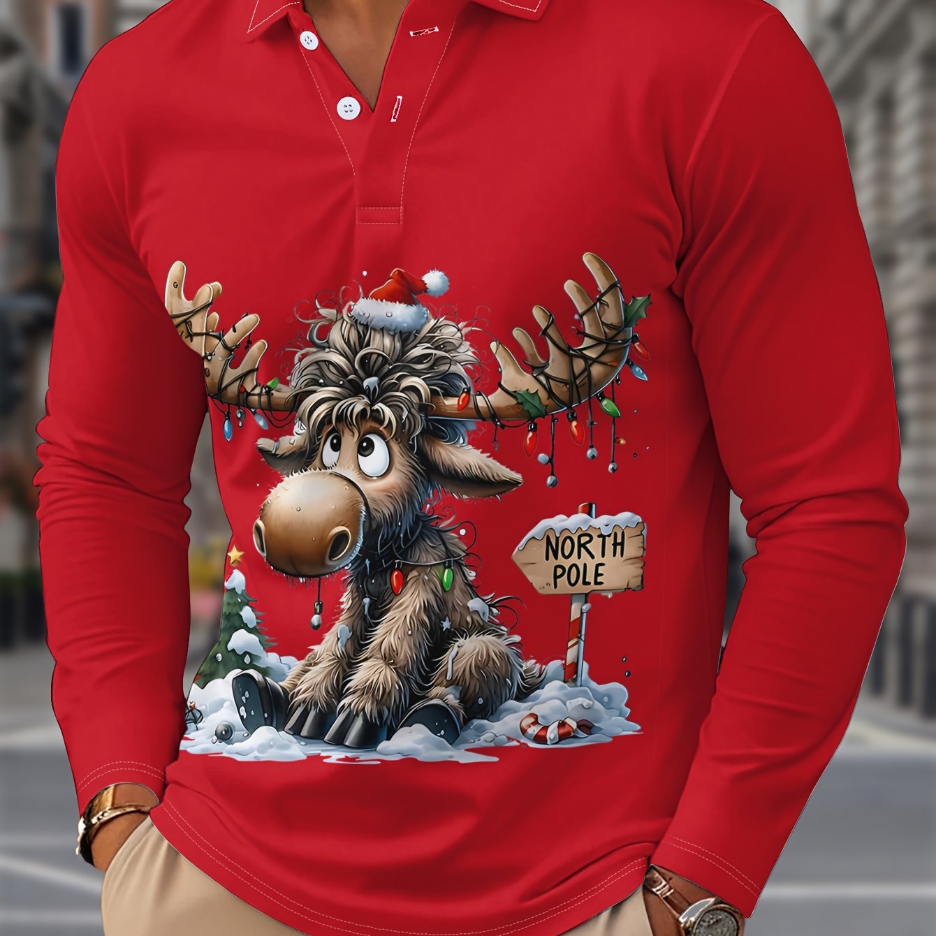 Rens | Men's Christmas Shirt with Reindeer Print and Long Sleeves