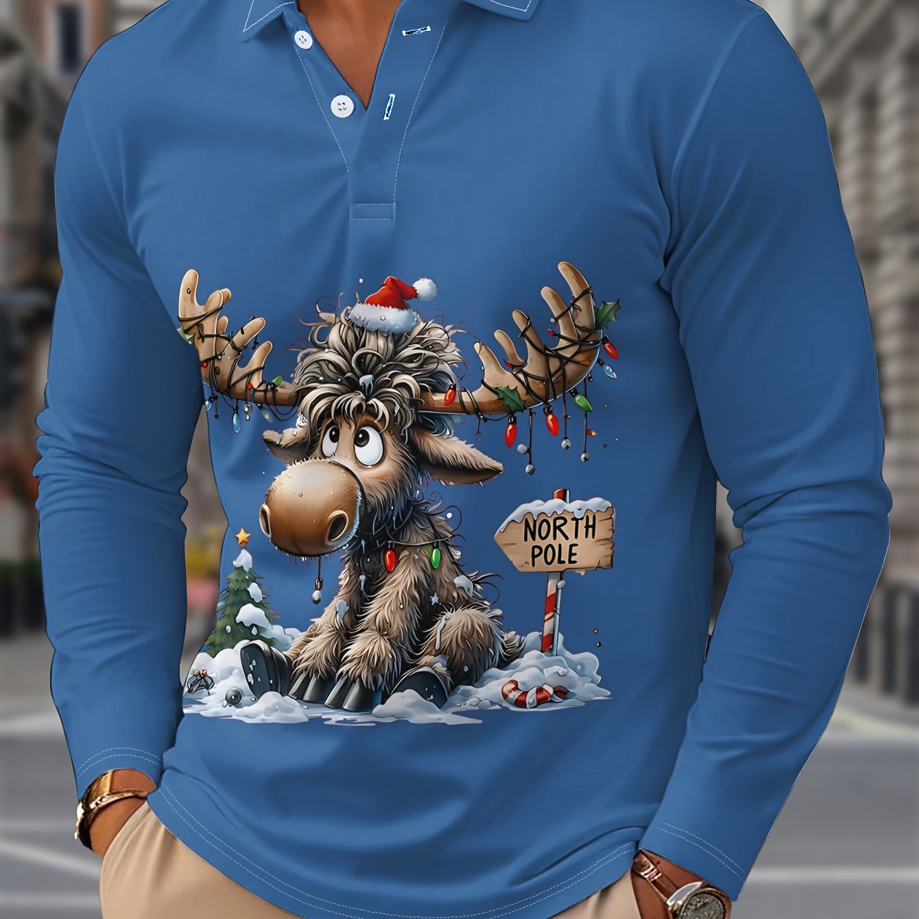 Rens | Men's Christmas Shirt with Reindeer Print and Long Sleeves