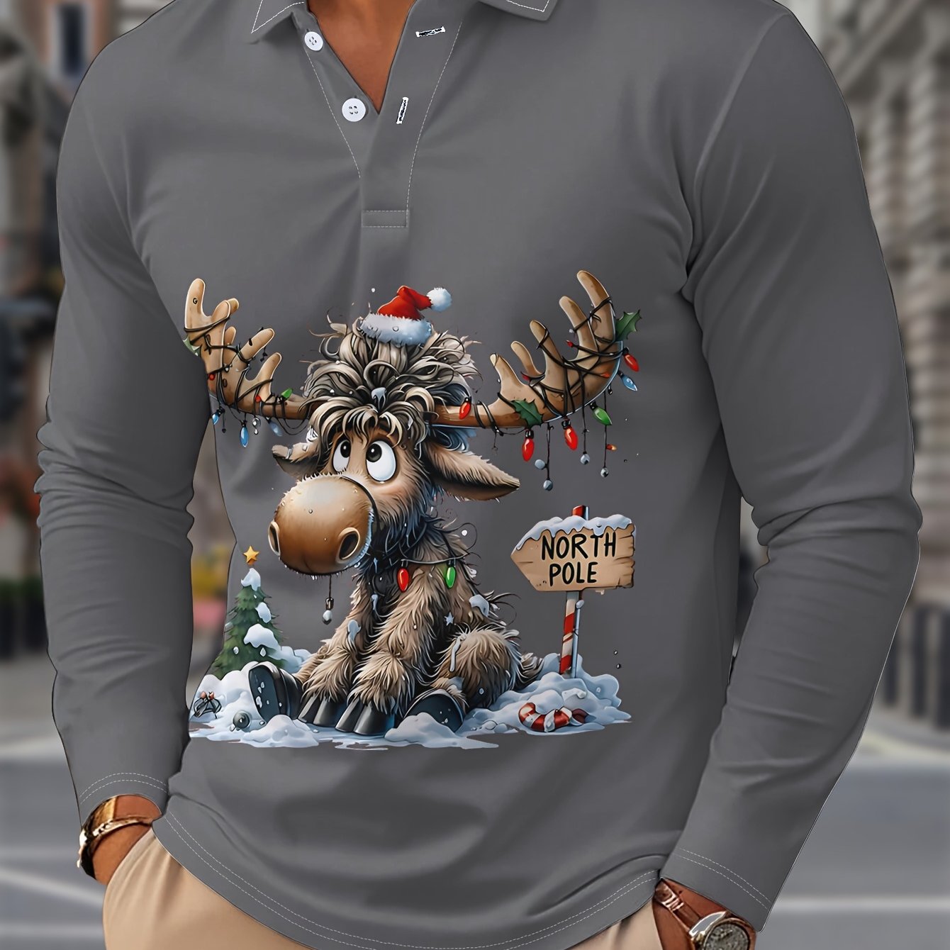 Rens | Men's Christmas Shirt with Reindeer Print and Long Sleeves