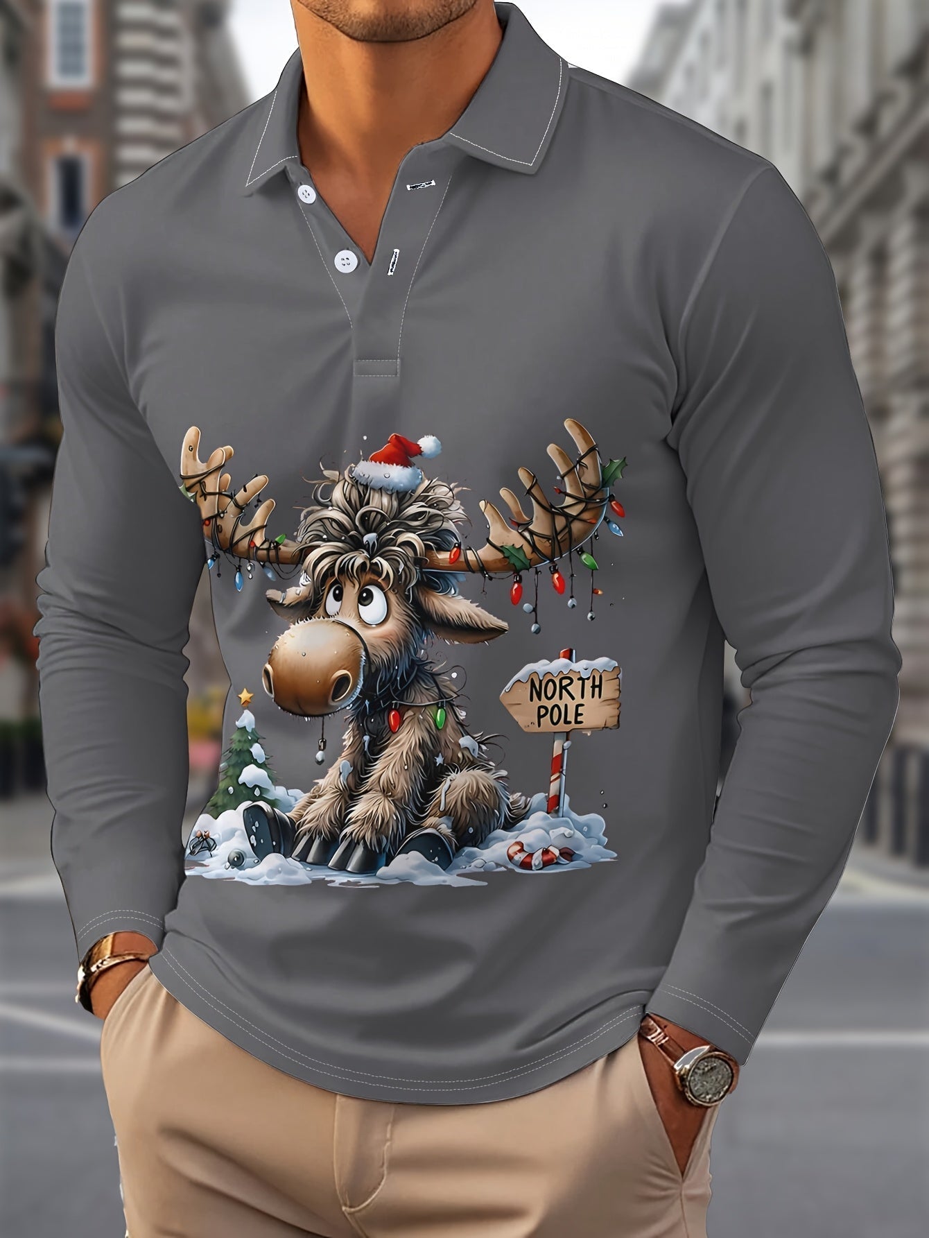 Rens | Men's Christmas Shirt with Reindeer Print and Long Sleeves