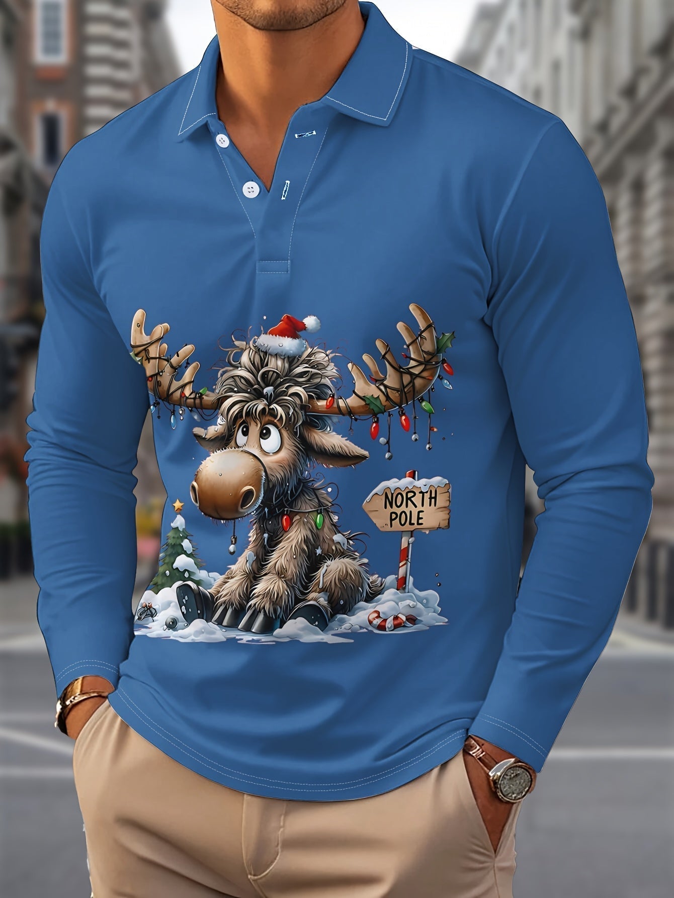 Rens | Men's Christmas Shirt with Reindeer Print and Long Sleeves