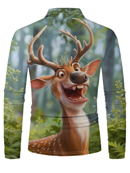 Rens | Men's Christmas Shirt with Reindeer Print and Long Sleeves