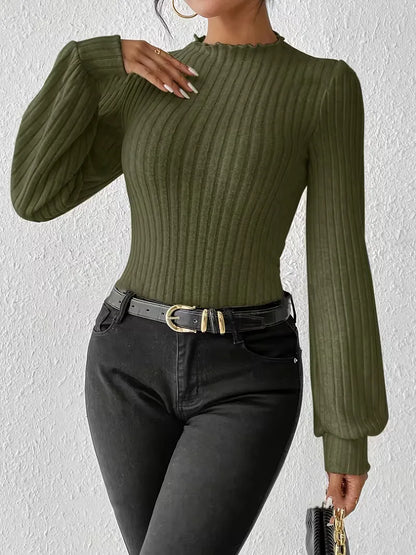 Rib-knit bodysuit with long sleeves