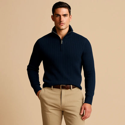 Half-zip jumper with stand-up collar