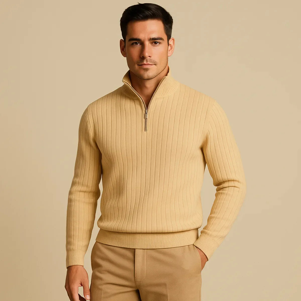 Half-zip jumper with stand-up collar