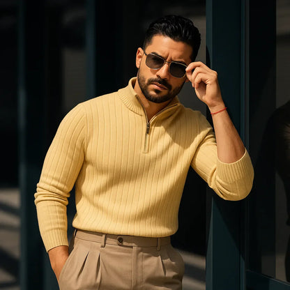 Half-zip jumper with stand-up collar