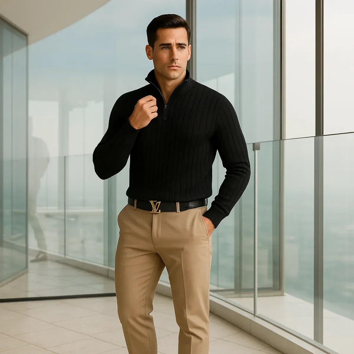 Half-zip jumper with stand-up collar