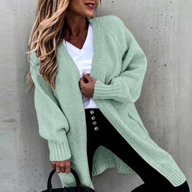 Ladies' Knitted Long Open Cardigan with Pockets