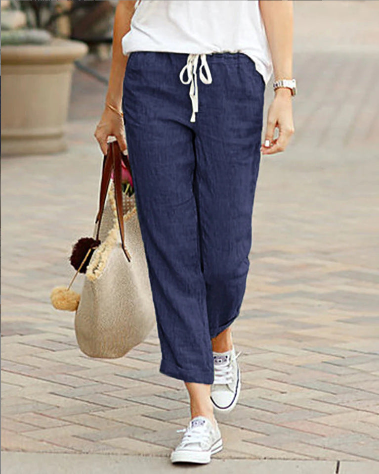 Comfortable Linen Ladies' Trousers with Drawstring