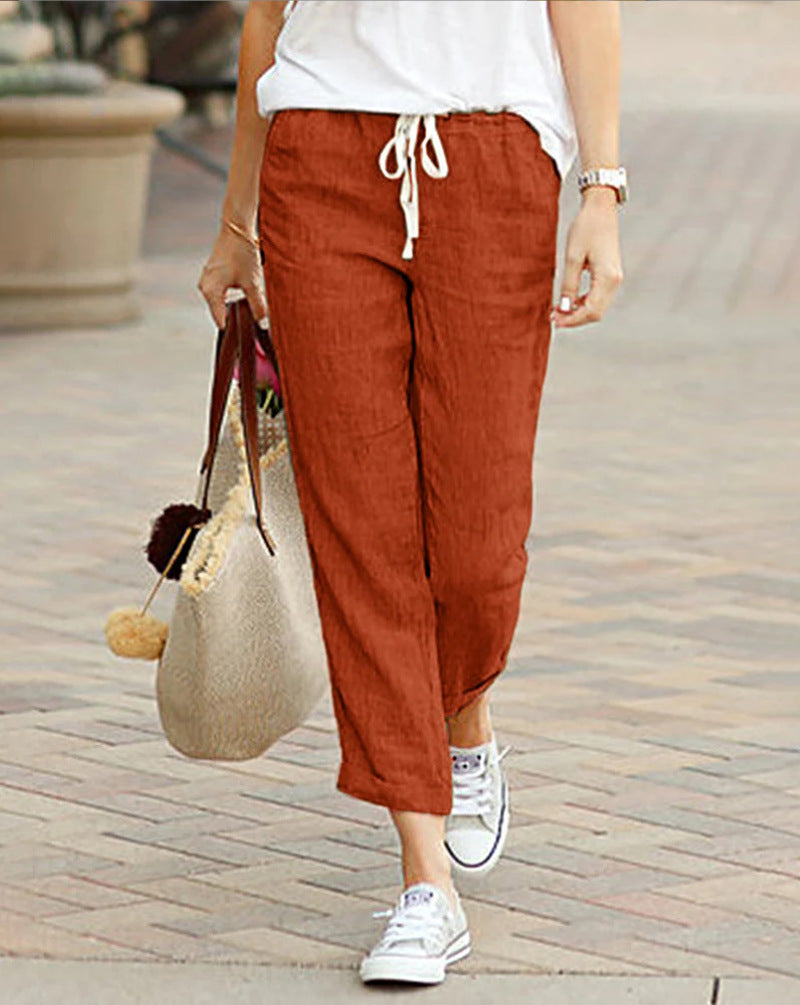 Comfortable Linen Ladies' Trousers with Drawstring