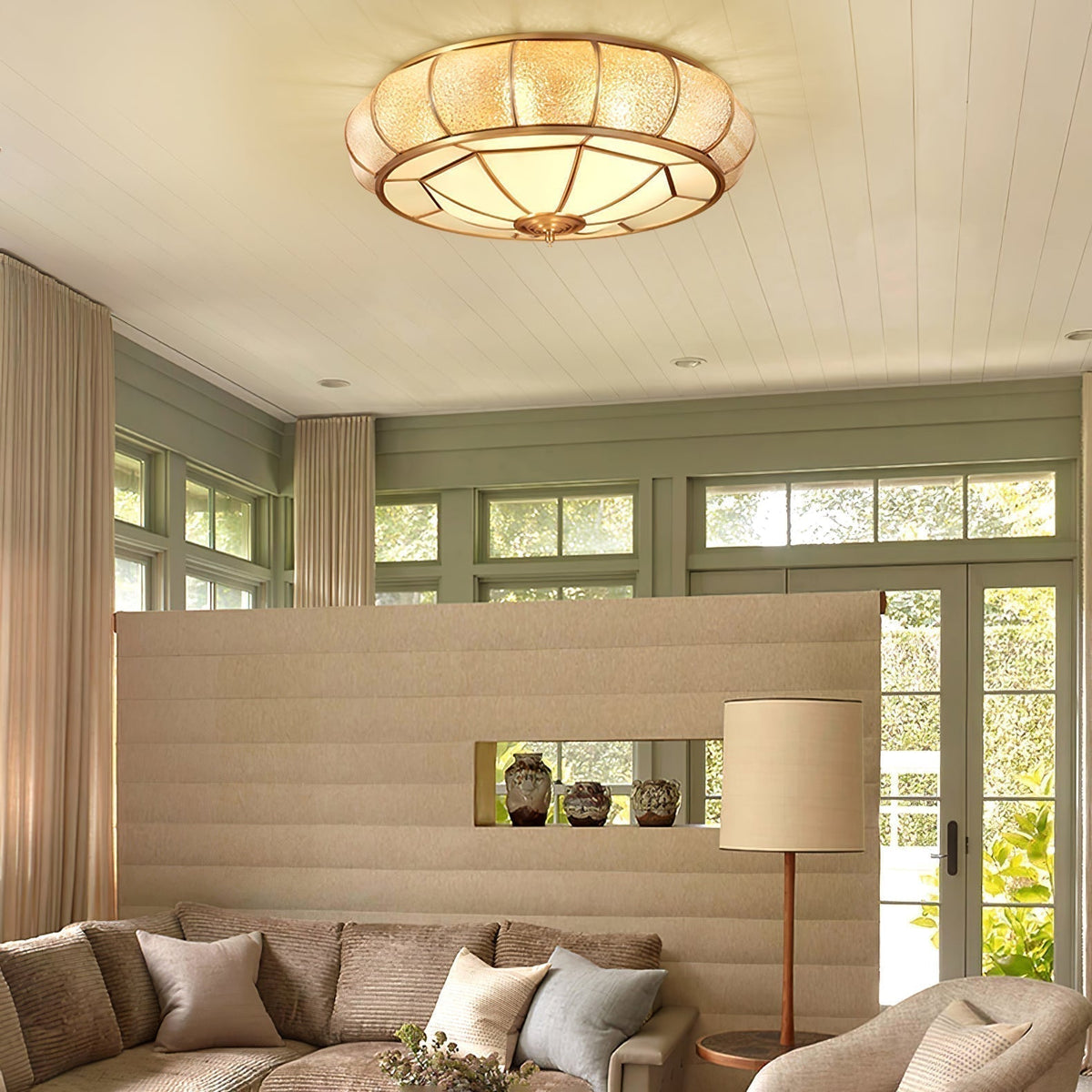 Lampe ronde élégante en verre à la texture luxueuse