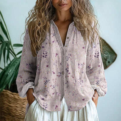 Women's Airy Tunic Blouse with V-Neck and Long Sleeves