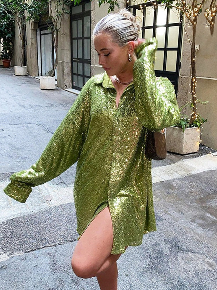 Ladies Oversized Sequin Blouse with Long Sleeves