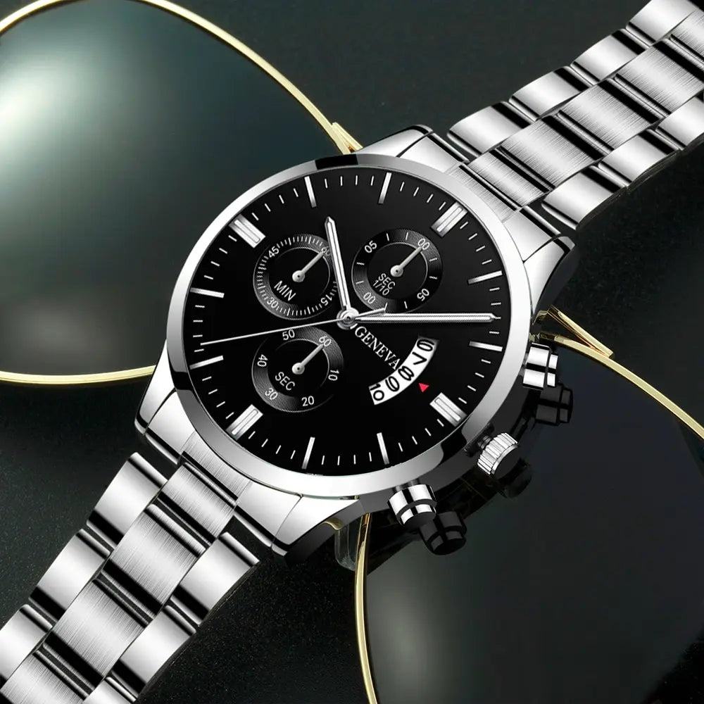 Men's Watch with Calendar, Stainless Steel Band and Scratch-Resistant Hardlex Glass