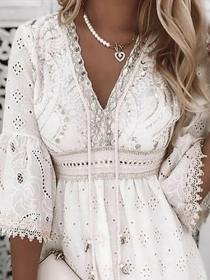 Naiara – Lightweight Boho Summer Dress with Embroidery and Flare Sleeves