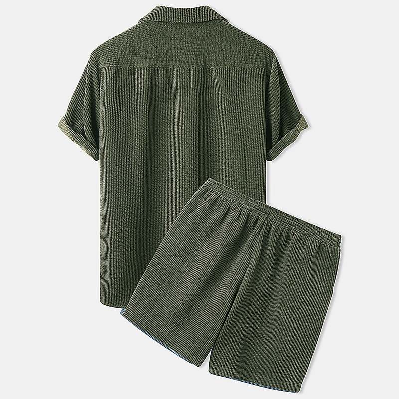 Ribbed Summer Clothing Set for Men - Shorts with Polo Shirt