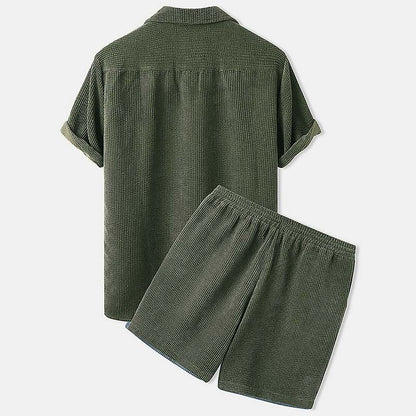Ribbed Summer Clothing Set for Men - Shorts with Polo Shirt