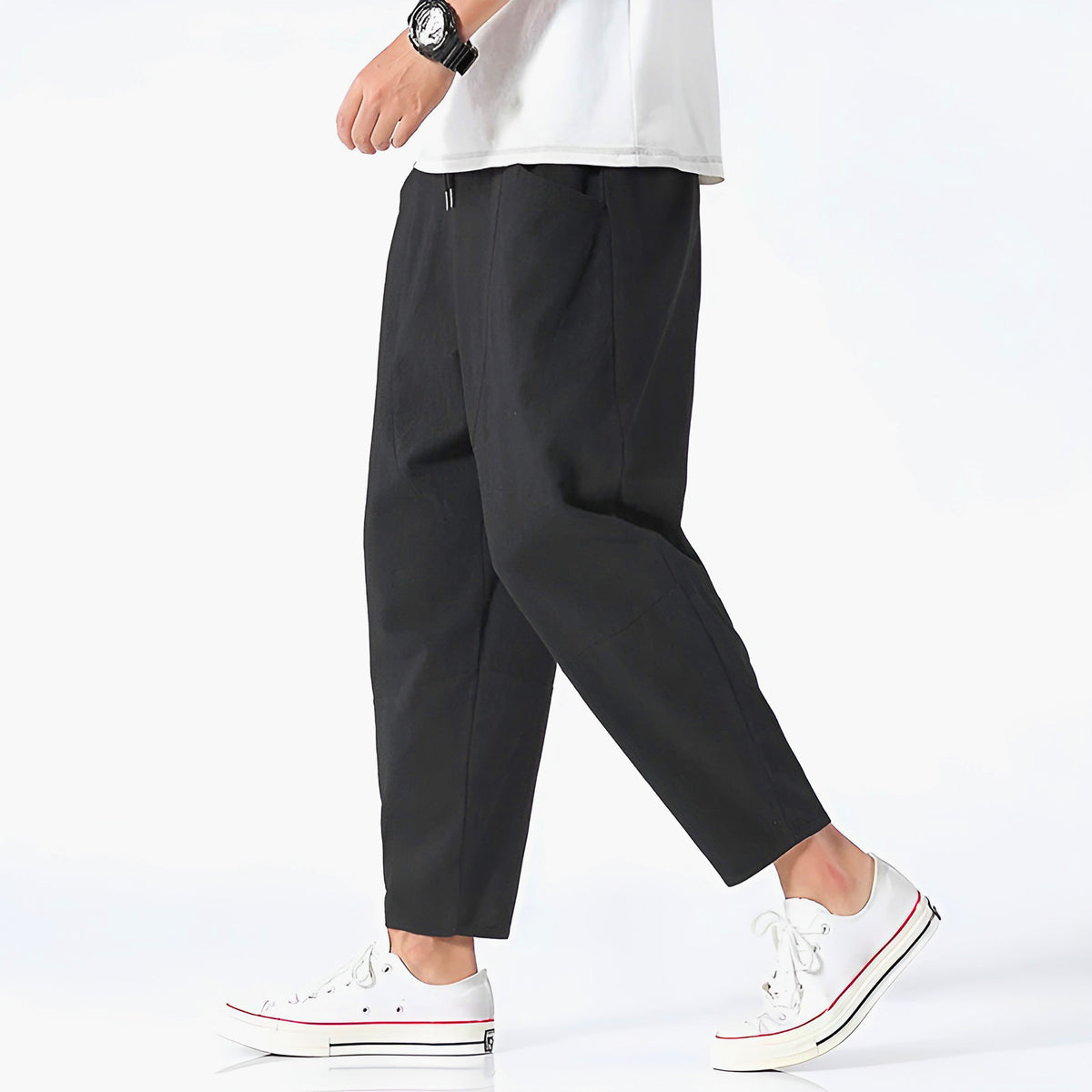 Pantalon court pour homme en coton et lin – Respirant, confortable et décontracté