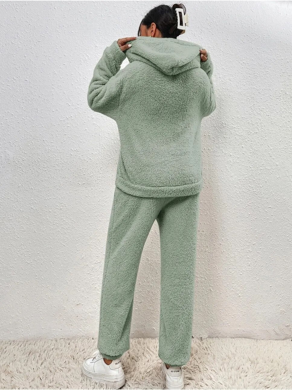 Cuddly teddy loungewear with hood for women - Sandy