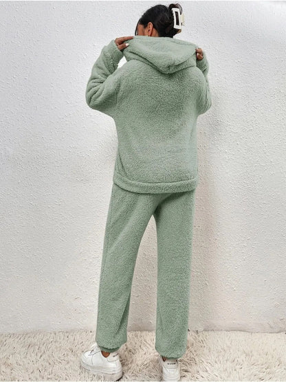 Cuddly teddy loungewear with hood for women - Sandy