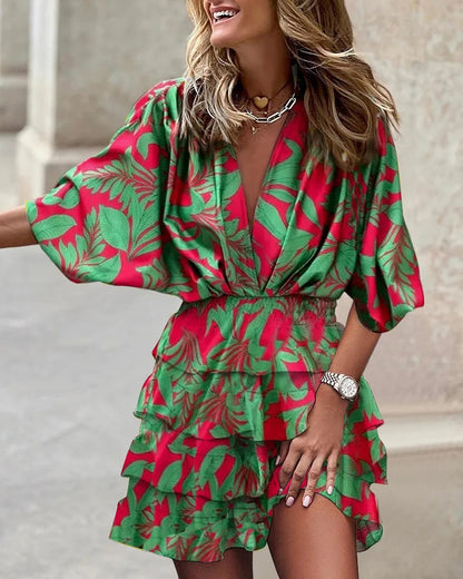 Wrap Dress with Floral Print and Ruffles