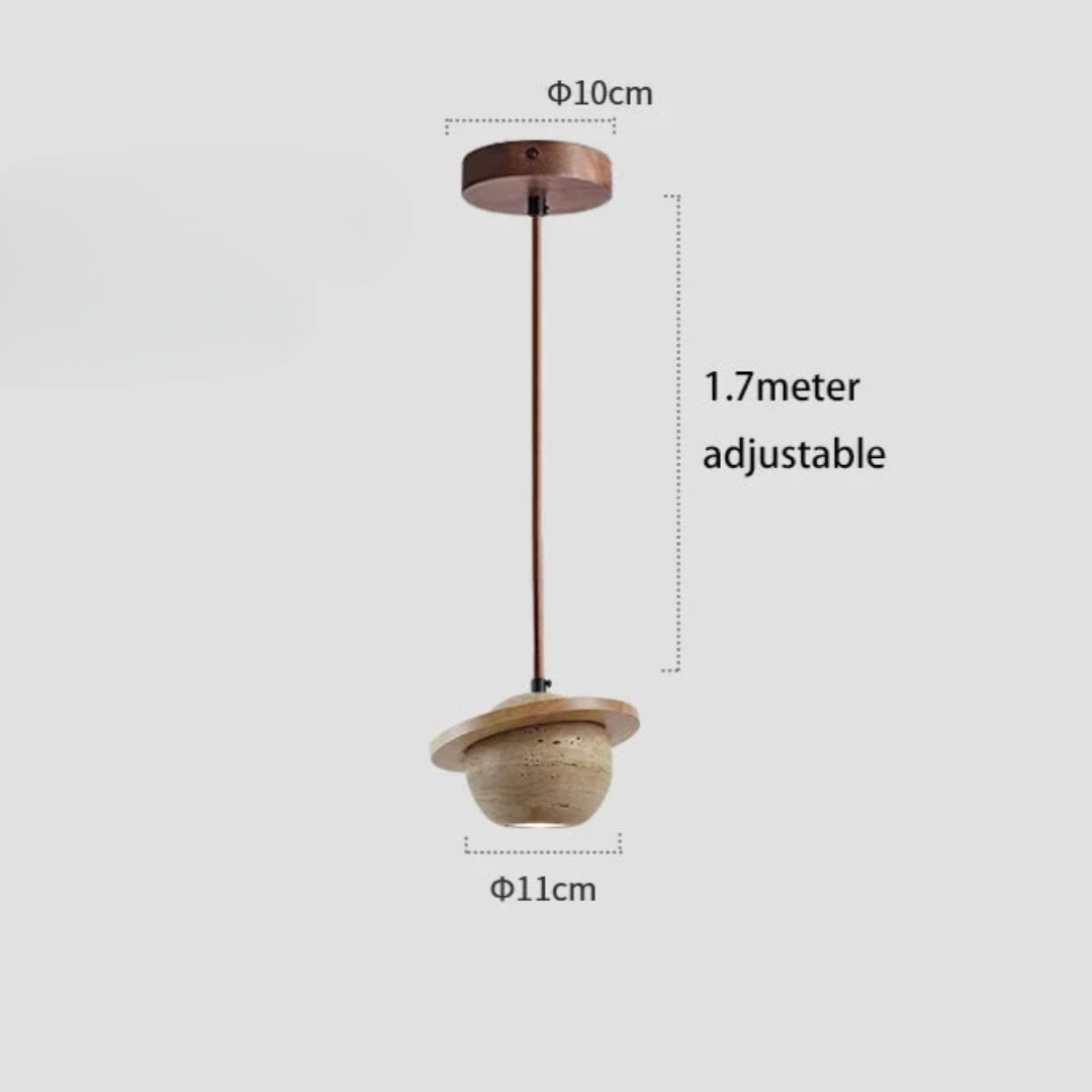 Round Travertine Pendant Lamp – Natural Elegance with LED