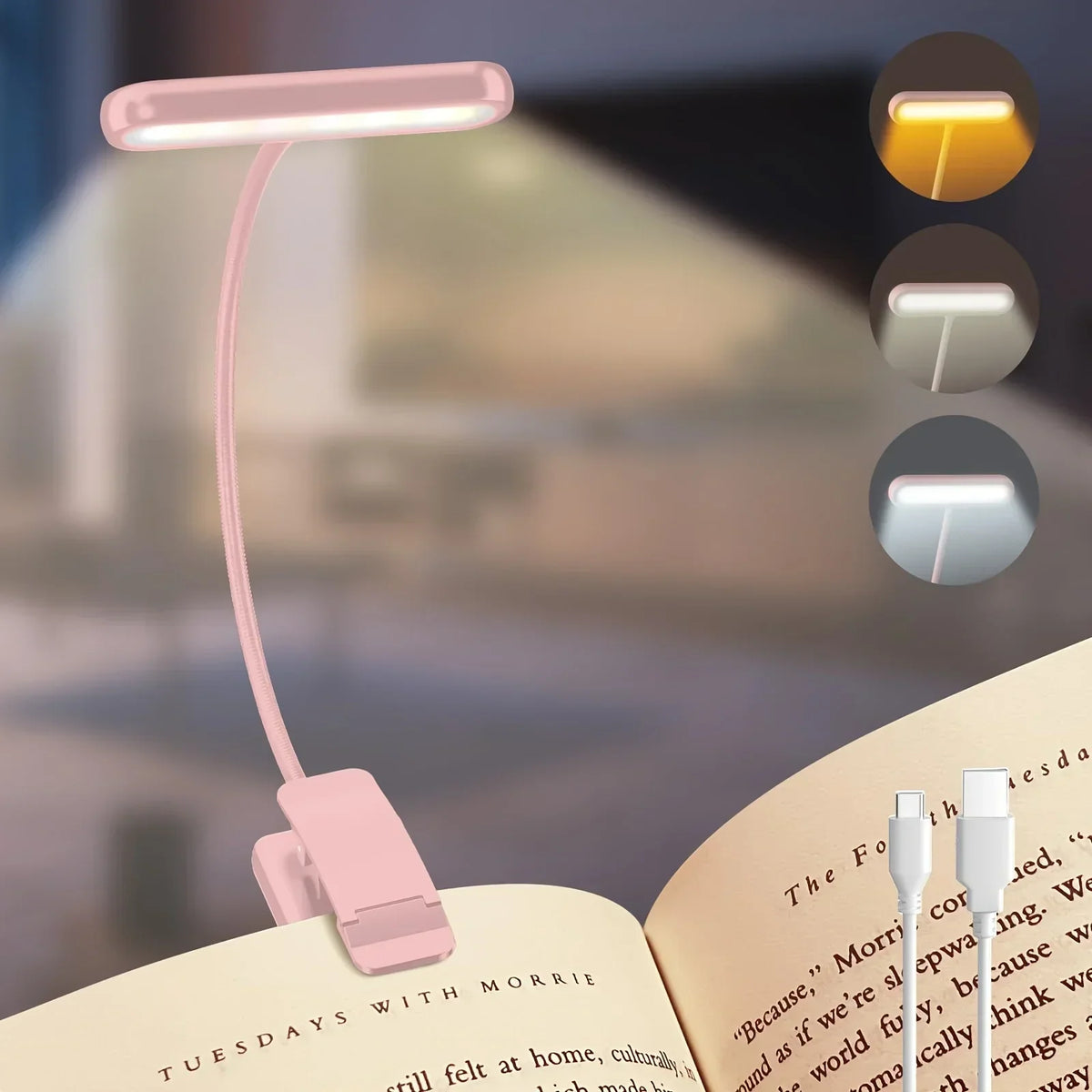 Rechargeable Clip-On Reading Light with Flexible Arm – Adjustable and Eye-Friendly