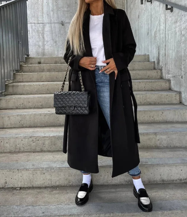 Warm trench coat with belt for women | winter