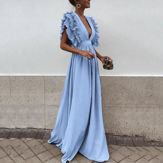 Elegantes Maxi-Abendkleid mit Rüschen - Bernatte