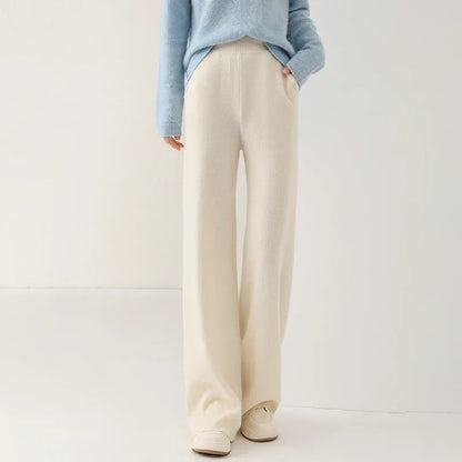 Luxury Women's Corduroy Trousers with Wide Legs and Elastic Waist