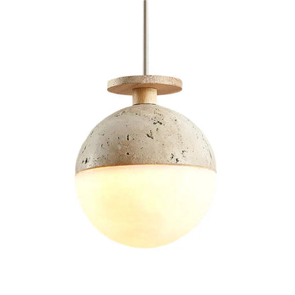 Round Travertine Pendant Light - Modern LED Lighting