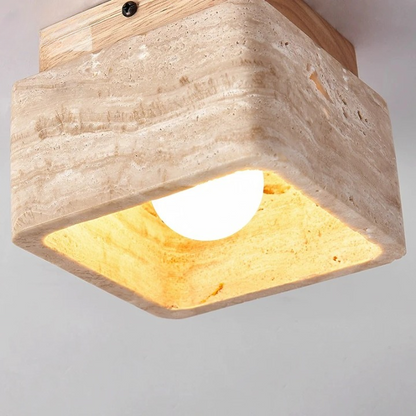 Nordic LED Ceiling Lamp made of Travertine Stone and Wood