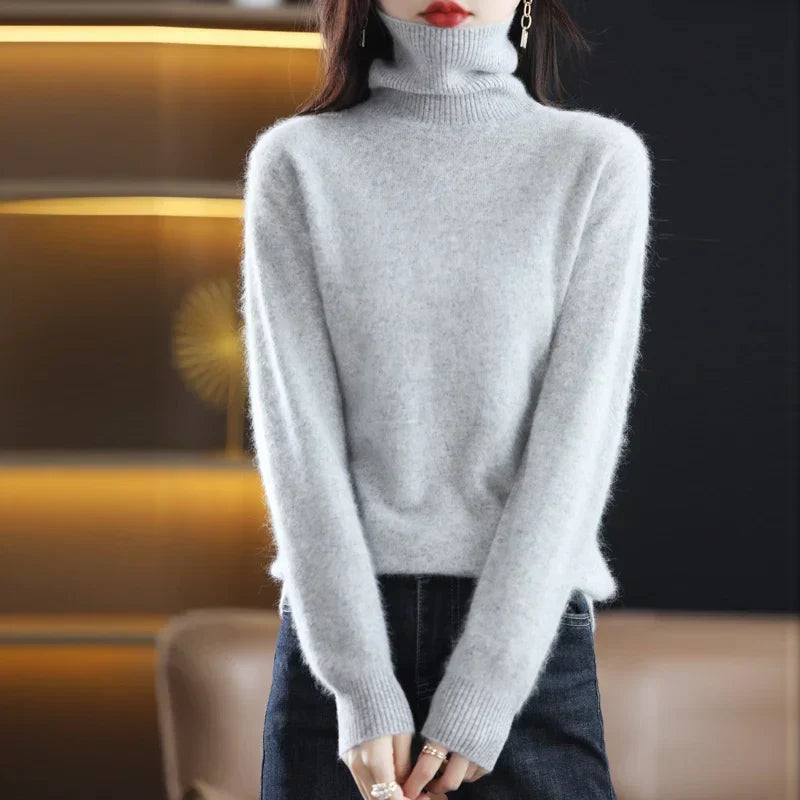Ladies' Luxe Soft Knitted Roll Neck Jumper with Ribbed Cuffs