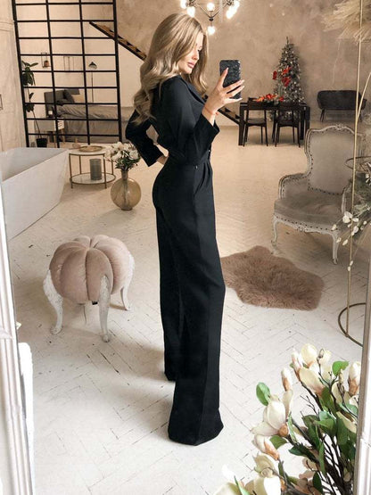 Elegant Wrap With Long Sleeves And Wide Legs Women’s Jumpsuit