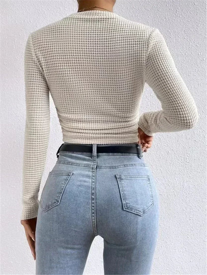Fitted Crop Top with Long Sleeves and Texture