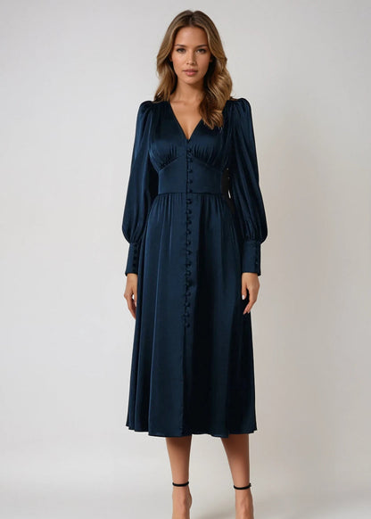 Satin Maxi Dress with V-Neck for Women