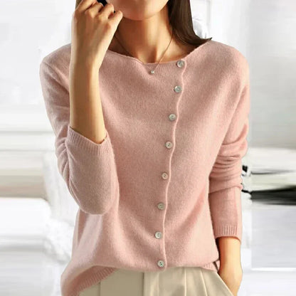 Ladies' Cosy Knitted Cardigan with Button Closure and Wide Neck