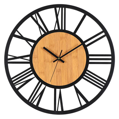 Large Round Wooden Wall Clock - Roman Numerals - Timeless Design