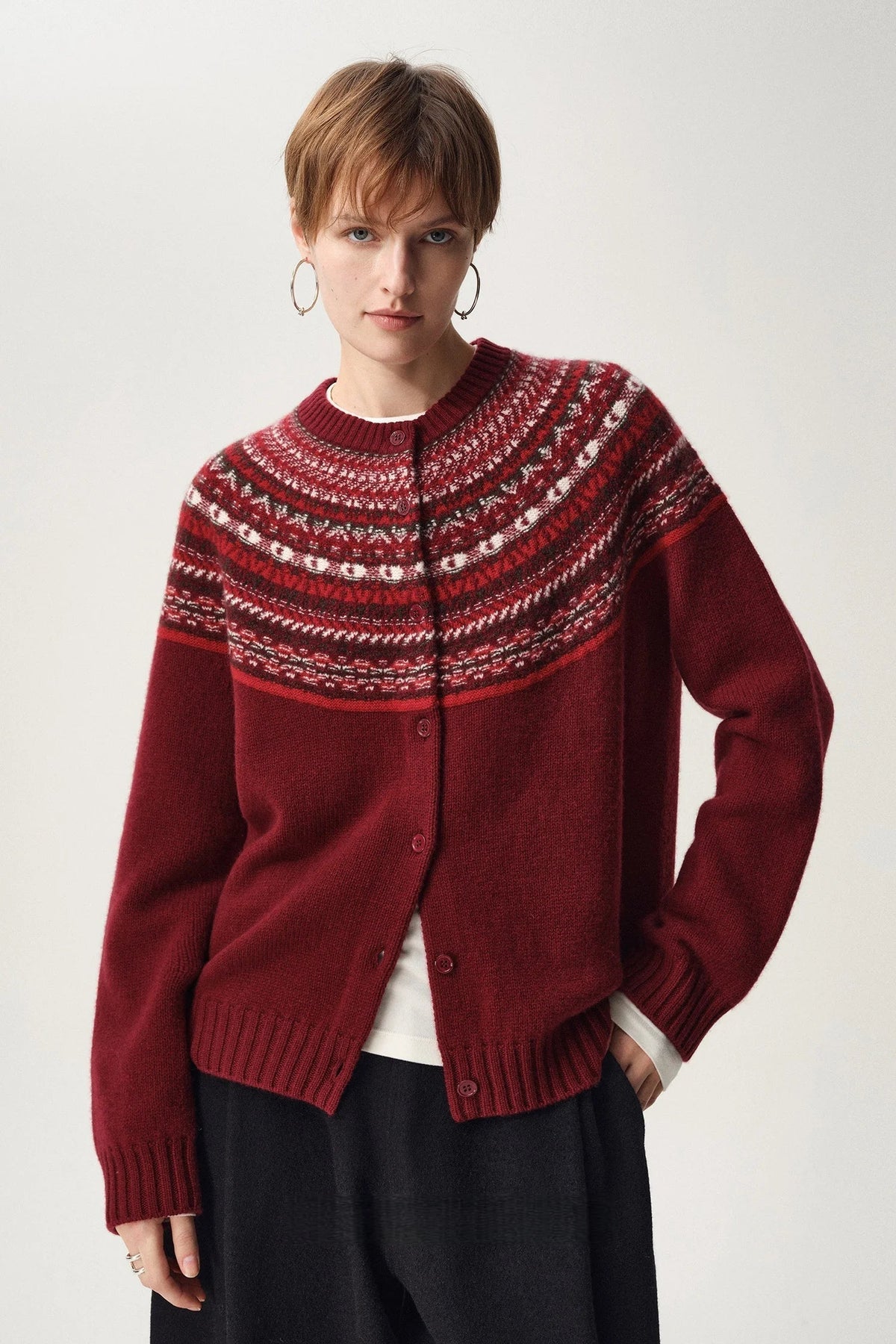 Ladies' Cosy Wool Vest with Norwegian Pattern and Button Closure