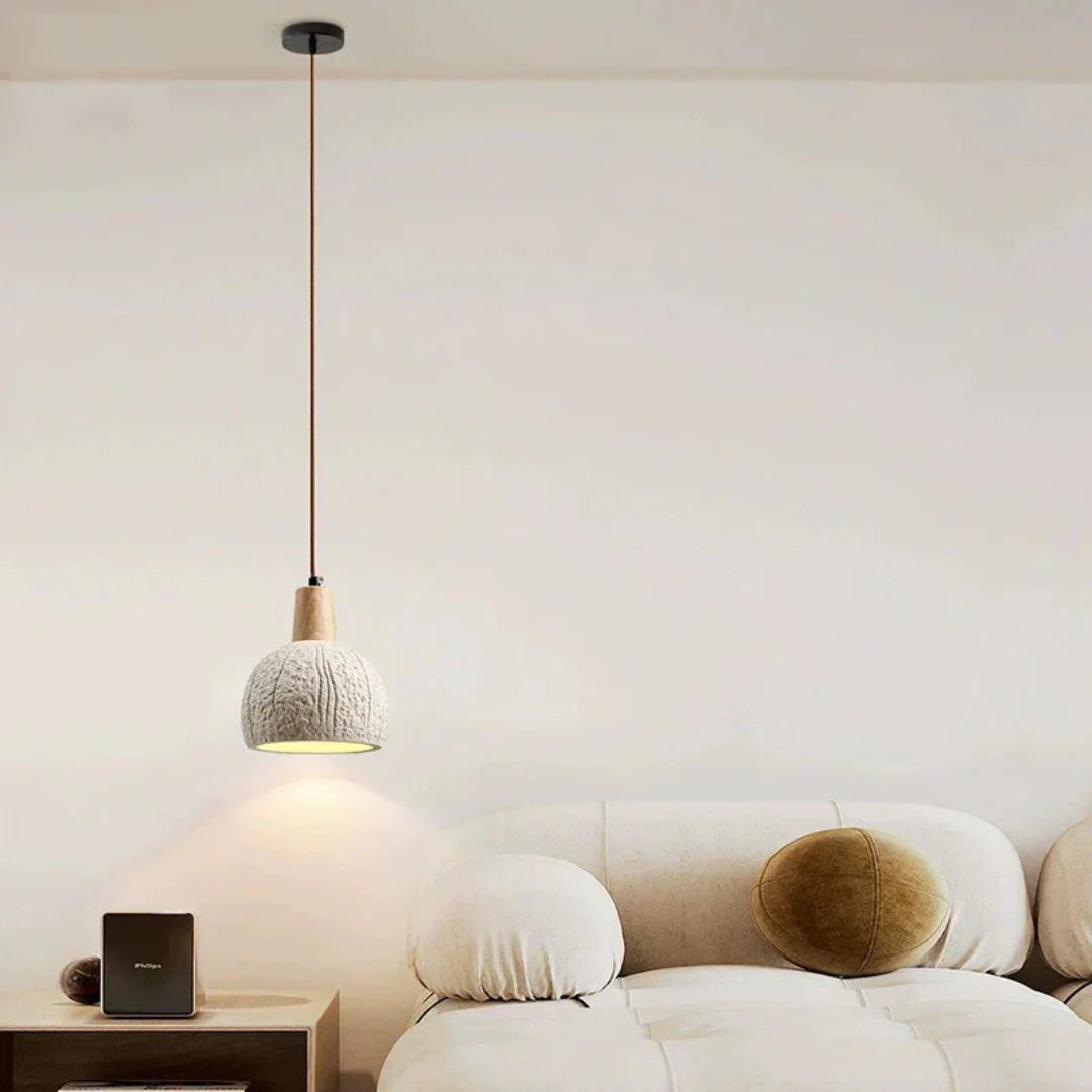 Elegante runde Pendelleuchte aus Beton mit LED-Beleuchtung