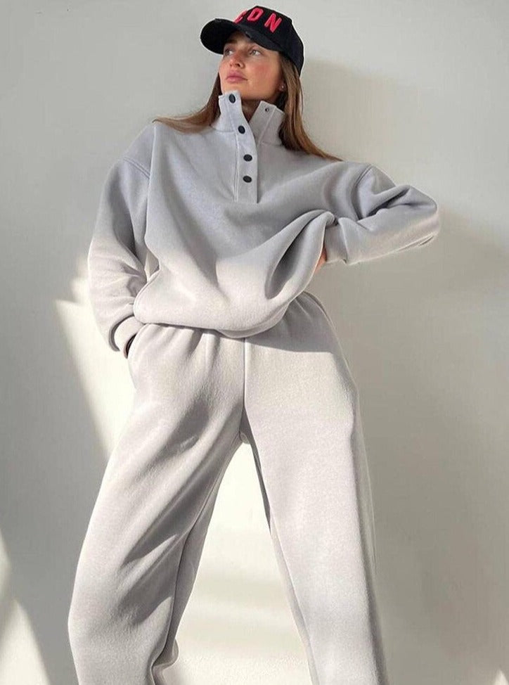 Ladies' Cosy Fleece Set with Stand-Up Collar and Press Studs