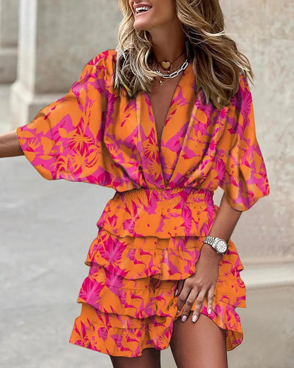 Wrap Dress with Floral Print and Ruffles