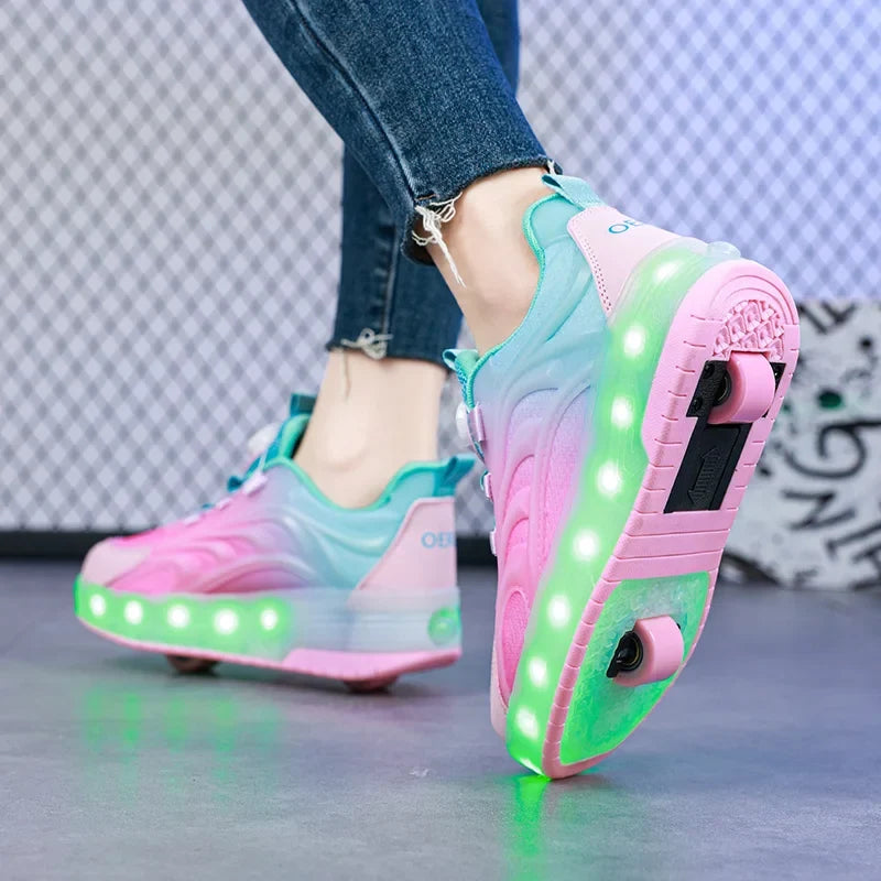 Zapatillas deportivas con ruedas y luces LED para niños – Zapatillas iluminadas para niños y niñas con ruedas recargables por USB