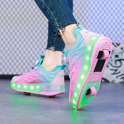 Zapatillas deportivas con ruedas y luces LED para niños – Zapatillas iluminadas para niños y niñas con ruedas recargables por USB