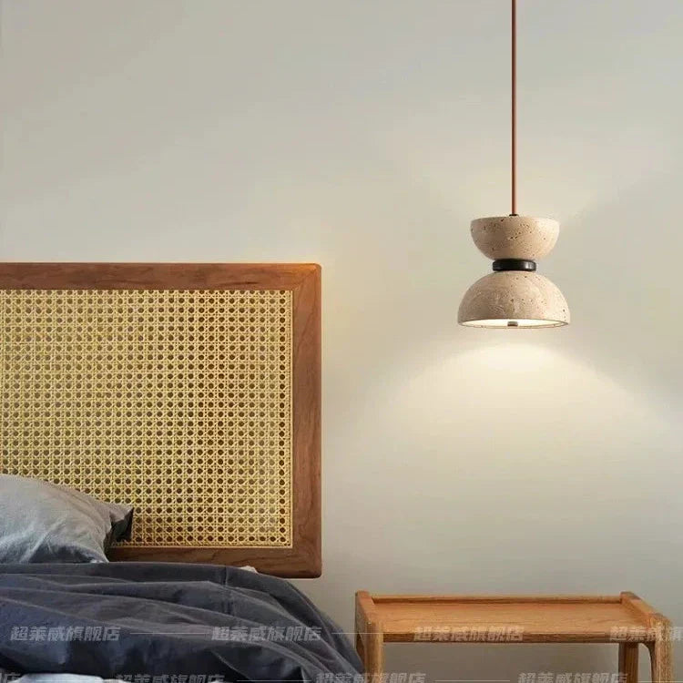 Lámpara colgante LED de piedra travertino – Diseño minimalista
