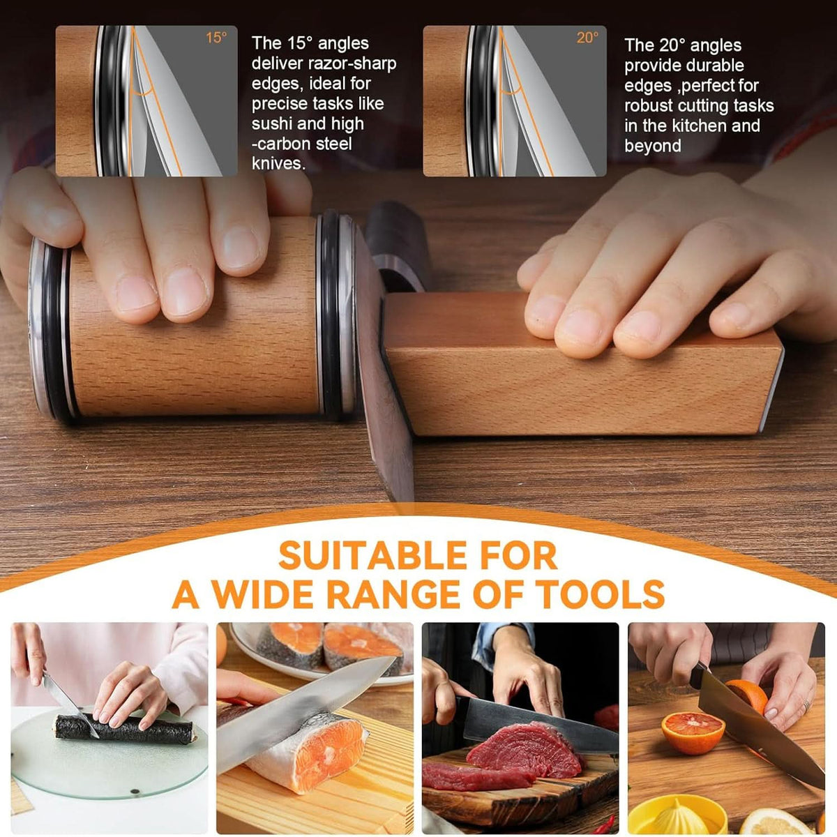 Rolling Knife Sharpener with Diamond Coating and Angle Guide – Precise Sharpening