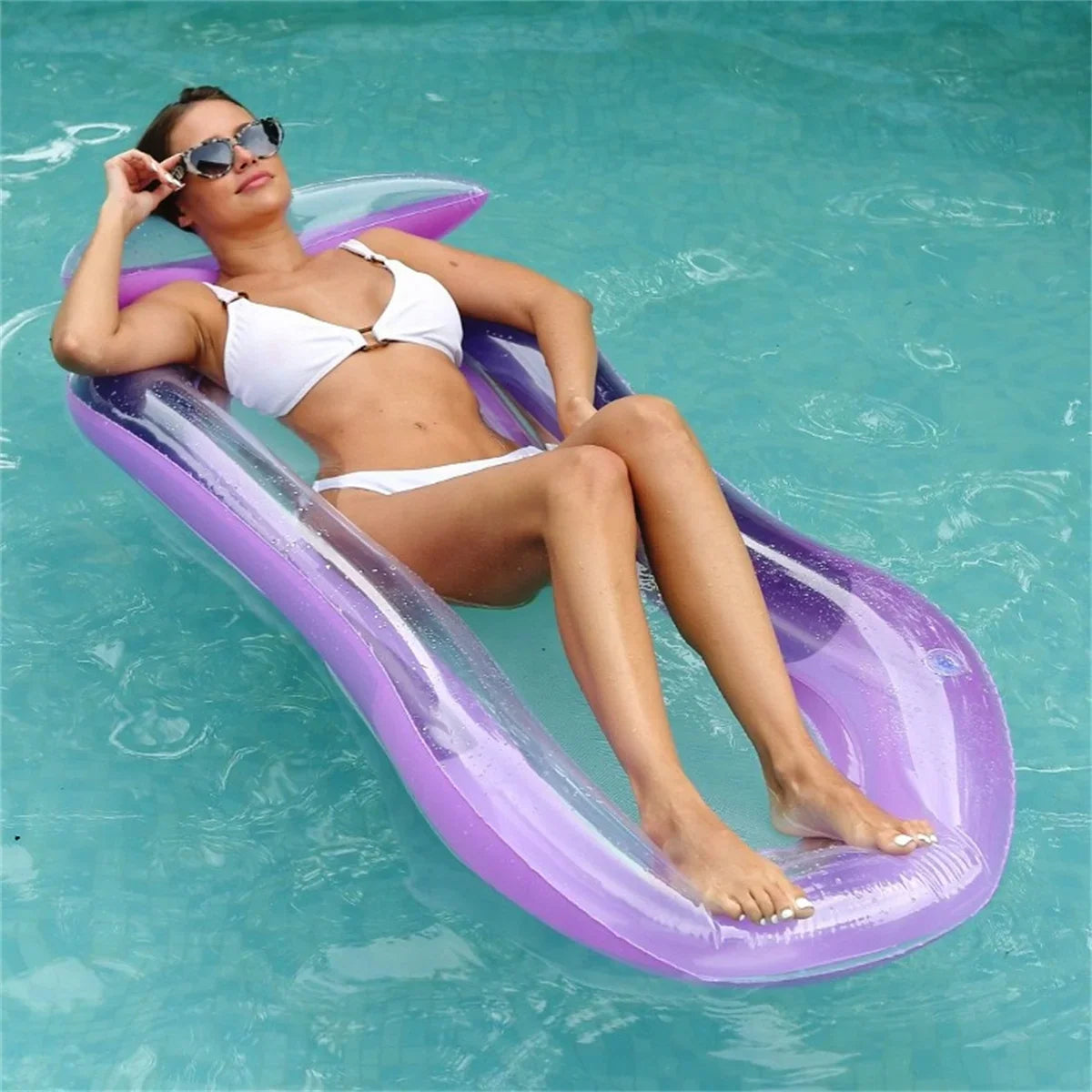 Lettino galleggiante gonfiabile di lusso con poggiatesta rialzato - perfetto per piscina e spiaggia