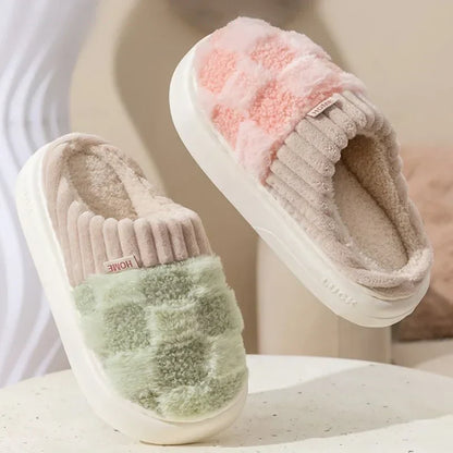 Warm Slippers with Check Pattern for Women